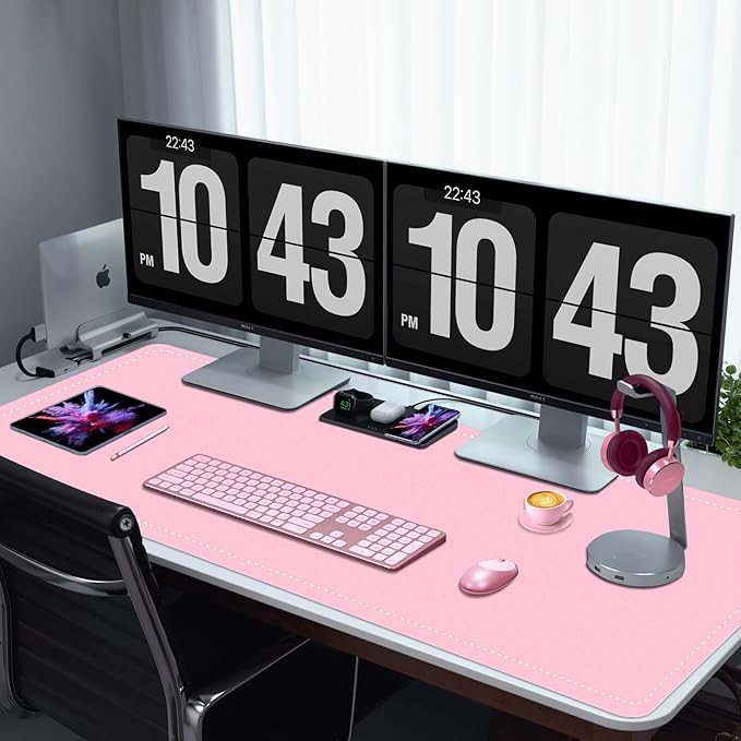 Non-Slip Desk Pad, 24" x 14" Large Mouse Pad, PU Leather Desk Mat with Suede, Laptop Desk Pad, Waterproof Keyboard Pad, Desk Blotter for Office/Home/Decor (Fairy Tale Pink)