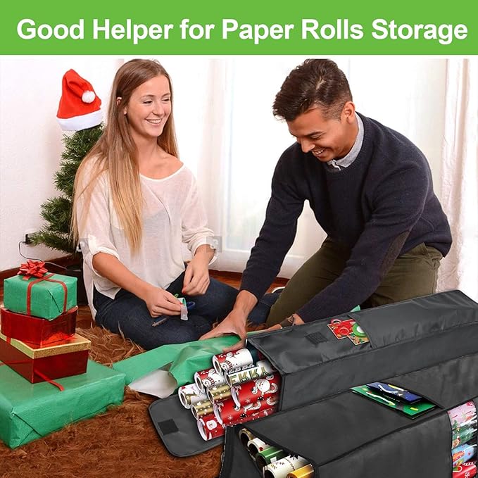 Newbob Wrapping Paper Storage Bag, 41" Gift Wrapping Organizer Storage for Paper Rolls up to 30 Rolls, Heavy Duty Waterproof Gift Wrap Container with PVC & Side Pocket & Handles & Zipper