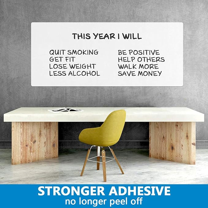 Dry Erase Whiteboard Paper, Large White Board Stickers for Wall, 8x4ft Dry Erase Paper Roll with Adhesive Backing, Perfect Replacement for White Board, No Ghost After 60 Days, 6 Much Better Markers