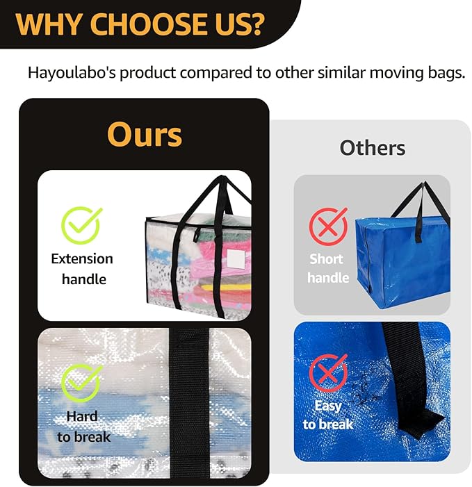 Moving Bags Heavy Duty Extra Large, Alternative for Moving Boxes & Moving Supplies,Clear Storage Bins with Lids, Plastic Packing Tote, Storage Bags for Clothes with Handles & Zippers(Clear, 6 Pack)