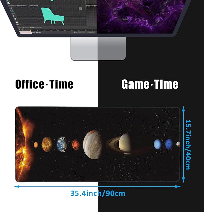 Mouse Pad,Solar System Planet Desk Mat for Desktop,Desk Pad with Non-Slip Base and Stitched Edge,Extended Mousepad for Office and Home 35.4X15.7 Inch