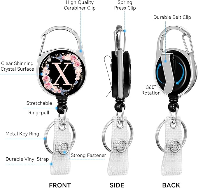 A-Z Badge Holder with Retractable Reel and Breakaway Lanyard Badge Clips Retractable Heavy Duty Badge Reel，Keychain，ID Holder with Breakaway Lanyard for School Nurse Office Teen X