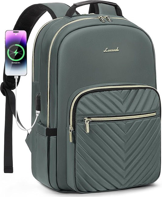LOVEVOOK Laptop Backpack for Women 17.3 inch,Cute Womens Travel Backpack Purse,Professional Laptop Computer Bag,Waterproof Work Business College Teacher Bag Carry on Backpack with USB Port,Grass Green