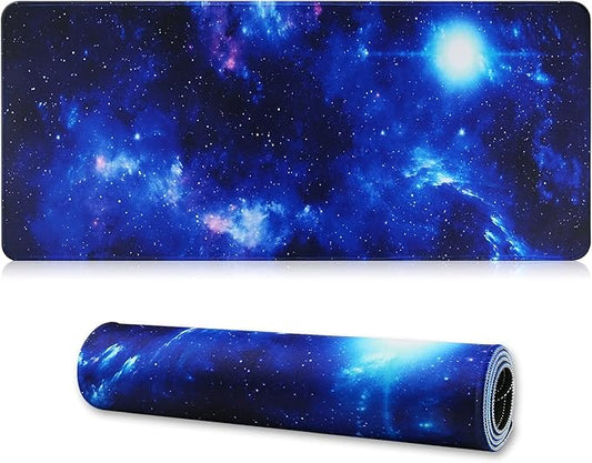 Large Gaming Mouse Pad with Stitched Edges,[27.5x11.8In] Extended Blue Space Mouse Pad with Non-Slip Natural Rubber Base for Gamer/Desktop/Office/Home 70x30 Bluespace04