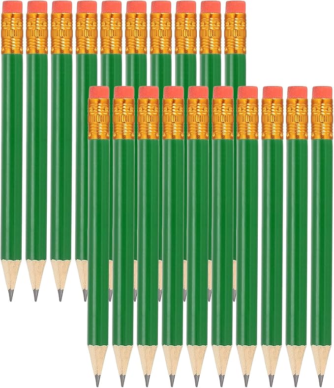 MECCANIXITY Golf Pencils with Erasers, 4" HB Mini Half Pencils Pre Sharpened Small Pens for Wedding Bridal Shower Game Office Writing Drawing(Green, Pack of 20)