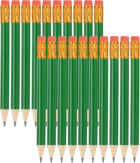 MECCANIXITY Golf Pencils with Erasers, 4" HB Mini Half Pencils Pre Sharpened Small Pens for Wedding Bridal Shower Game Office Writing Drawing(Green, Pack of 20)