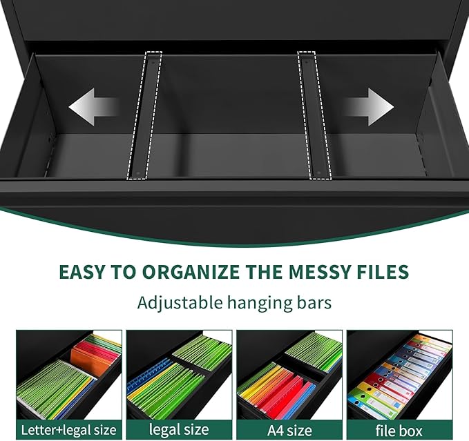 Lateral File Cabinet with 4 Drawer, Metal File Cabinets for Home Office with Lock, Large Filing Storage Cabinet Printer Stand, Steel Wide File Cabinet for Legal/A4/F4/Letter Size Files-Black