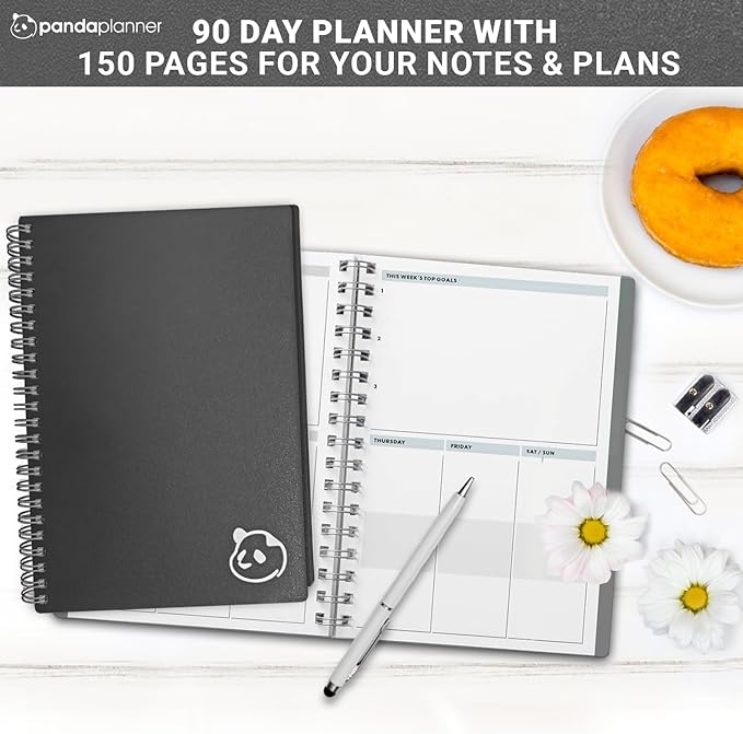 Panda Planner 2025-2026 Undated Daily Planner 5.75" x 8.25" – 90-Day Spiral Academic & Productivity Planner with Hourly Schedule, Habit Tracker, To-Do List & Monthly Calendar – ADHD-Friendly Panda Journal (Gray)