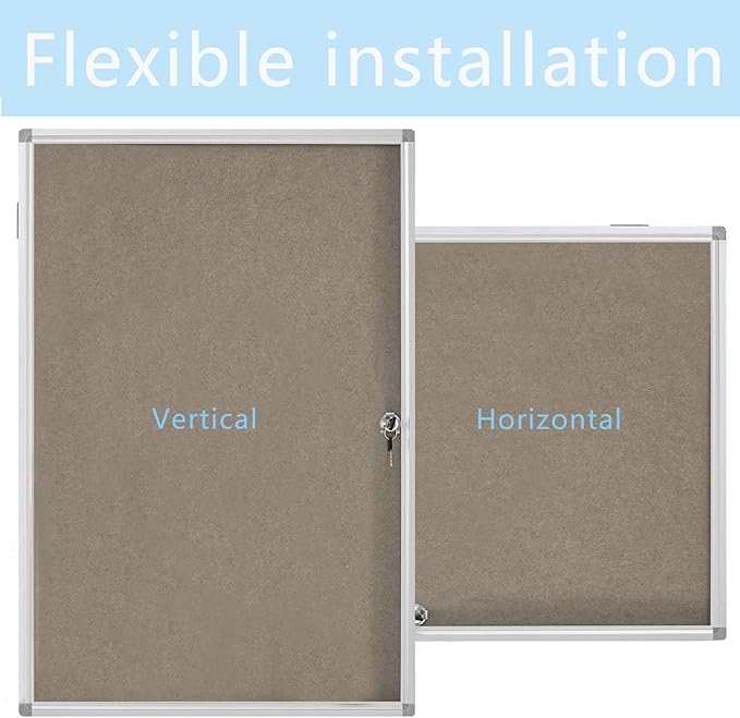 Lockable Waterproof Gray Bulletin Board with an Aluminum - Framed Comes with Mounting Screws. Perfect for School Classrooms and Offices. Wall - Mount it to Display Pictures 36x24 Inches (Felt Board)