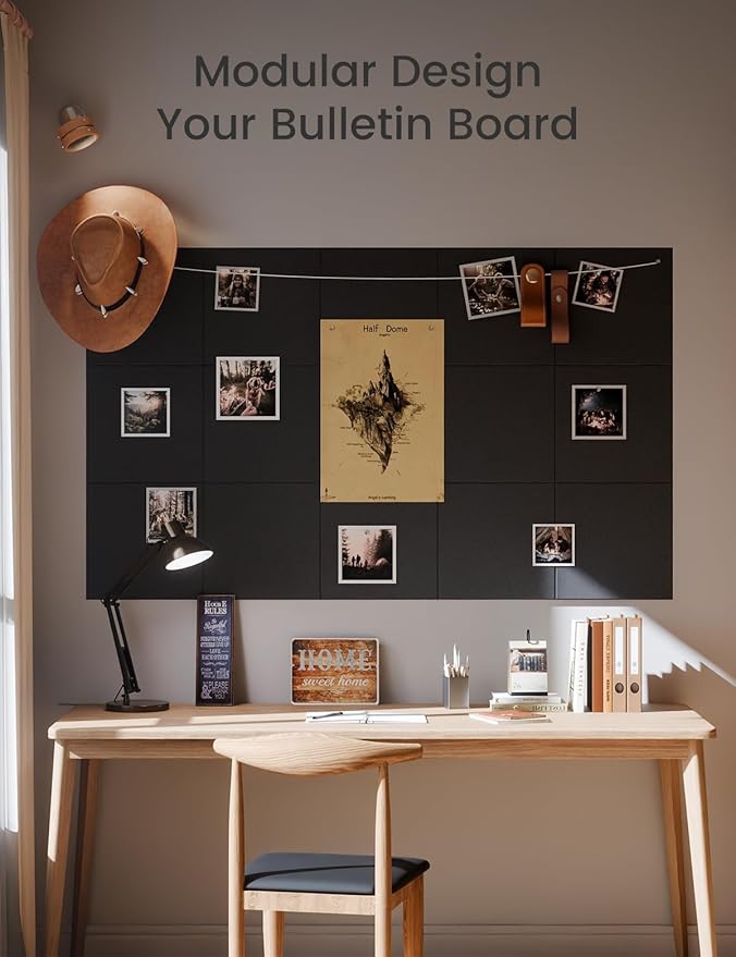 Large Felt Bulletin Board Large 48" x 36" Cork Board Alternative-12 Pack with 70 Safe Removable Adhesive Tabs, Cork Boards for Walls Cork Board for Home Office Classroom Pin Board - Black