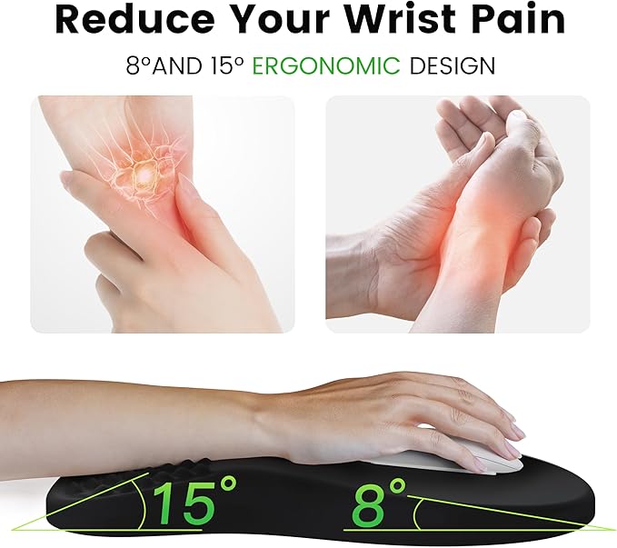 MEKASS Ergonomic Mouse Pad with Wrist Rest, Memory Foam Wrist Support for Carpal Tunnel Pain Relief, Non-Slip PU Base, Comfortable Mousepad for Office Home (Black)