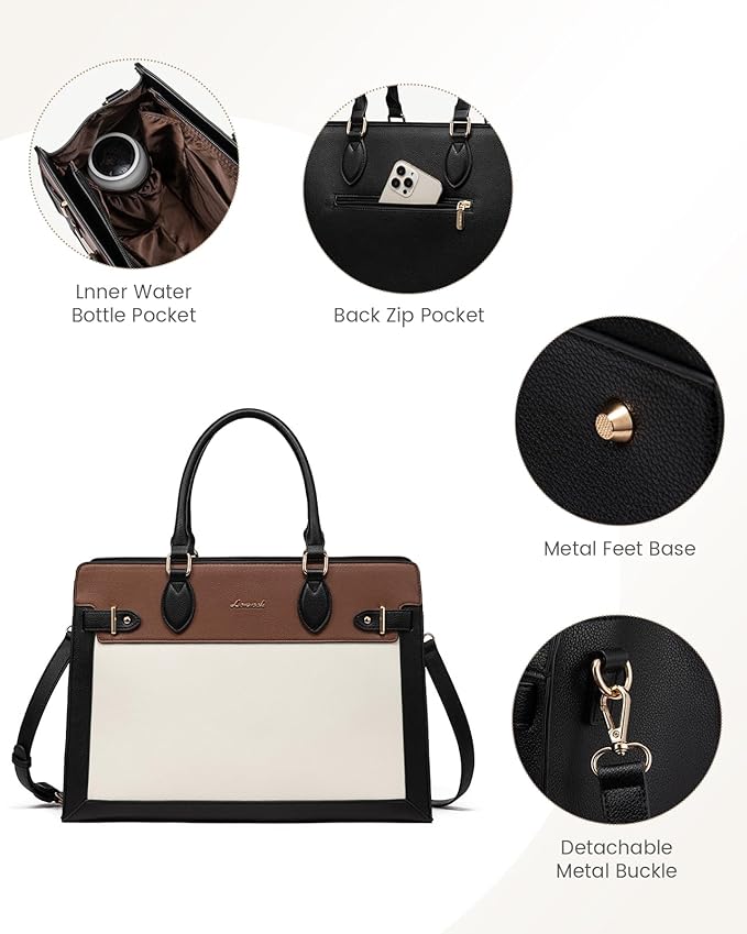 LOVEVOOK Laptop Bag for Women 17 Inch Work Tote, Business Computer Briefcase, PU Leather Tote Bag for Teacher, Office Shoulder Tote Purse
