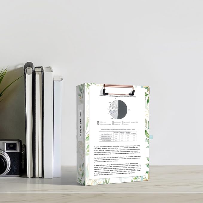 Ospelelf Mini Binder 3 Ring 1 Inch, Green Floral Round Ring Clipboard Binder with 5 Tab Dividers, for School and Office Supplies, Greenleaf