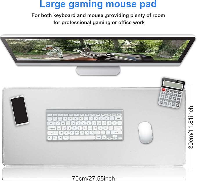 Large Gaming Mouse Pad with Stitched Edges,[27.5x11.8In] Extended Mouse Pad with Non-Slip Natural Rubber Base for Gamer/Desktop/Office/Home (70x30 Greyus)