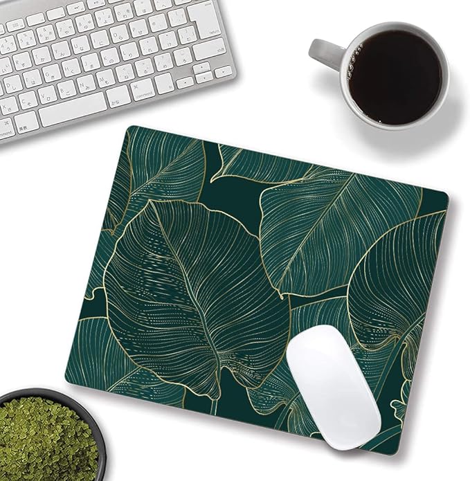 Mouse Pad, Green Leaves Mouse Pad Rectangle Custom Designs, Waterproof Anti-Slip Rubber Mousepad Office Accessories Desk Decor Wireless Mouse Pads for Computers Laptop