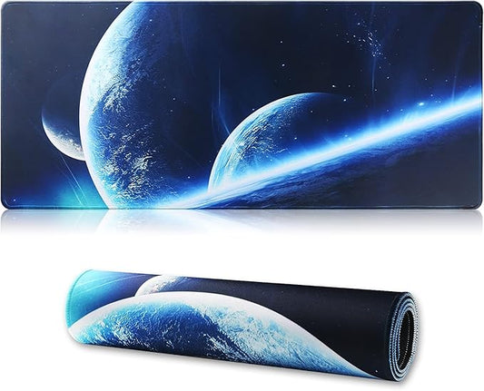 Large Gaming Mouse Pad with Stitched Edges,[27.5x11.8In] Extended Mouse Pad with Non-Slip Natural Rubber Base for Gamer/Desktop/Office/Home (70x30 Spaceball)