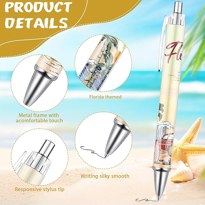 Florida Ballpoint Pens Set - 24 Pcs Florida Scenery Pens City Travel Souvenirs Gift Retro America Vacation Smooth Writing Ballpoint Bulk for Women Teacher Traveler Office School Supplie