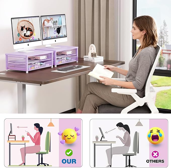 OPNICE Computer Monitor Stand Riser, Desk Organizers and Accessories with Drawer, Laptop Stand, Office Desk Accessories & Workspace Desktop Organizers Storage for Office Supplies(Purple)