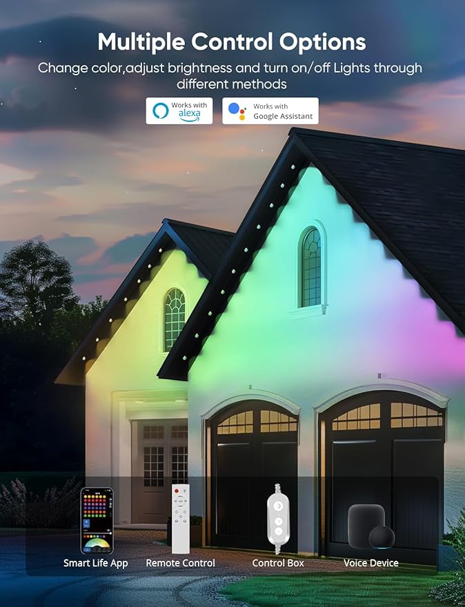 Permanent Outdoor Lights 100ft,RGBW Eaves Light with 72 LED Lights,111+ Scenes Modes Outdoor Lighting, Waterproof Permanent Light for Daily Holiday Halloween Decorations, Compatible with Alexa,White