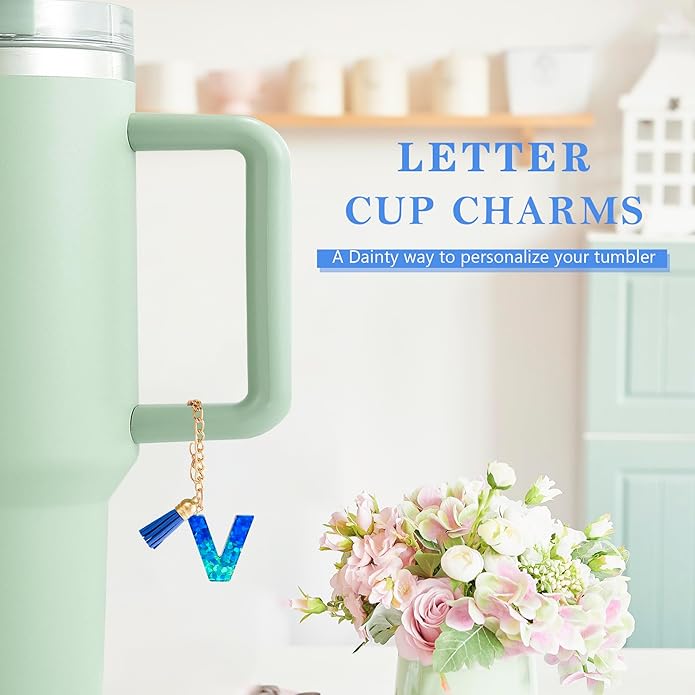 Letter Charm Accessories for Stanley Cup 1 PCS Cute Initial Keychain Handle Charm for Stanley Tumbler for Women