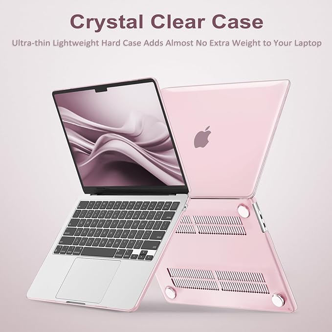 MOSISO Compatible with MacBook Air 13 inch Case 2025 2024 2023 2022 M4 A3240 M3 A3113 M2 A2681, Plastic Hard Shell&Keyboard Cover&Screen Film&Type C for MacBook Air 13.6 inch Case, Rose Pink