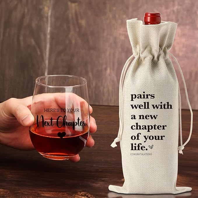 New Chapter Wine Bag Glass Set Farewell Gifts for coworkers Going Away Gift for Friends New Beginning New Business Owner New Job Gifts for Coworker Boss Teacher