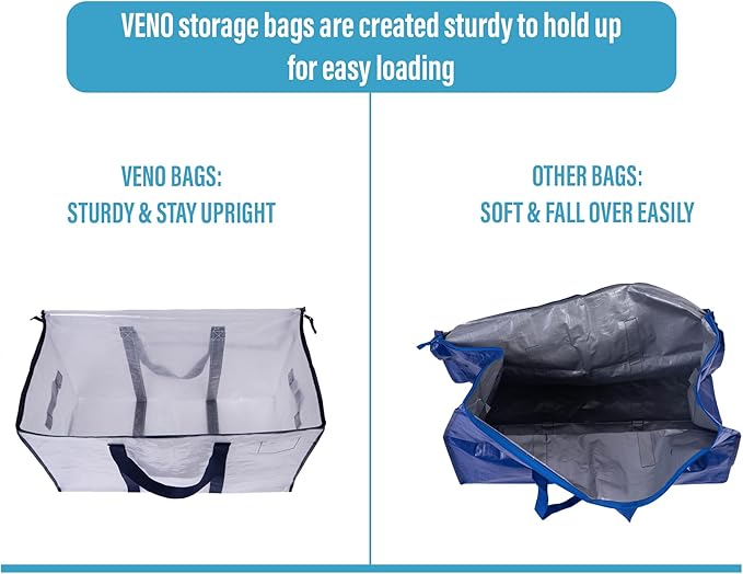 VENO 8 Pack Moving Bags, Heavy Duty, Moving Boxes Alternative, Packing Storage Supplies for Dorm Room Essentials with Zipper for Clothes, Extra Large Totes for Packaging (Clear, 8 Pack)