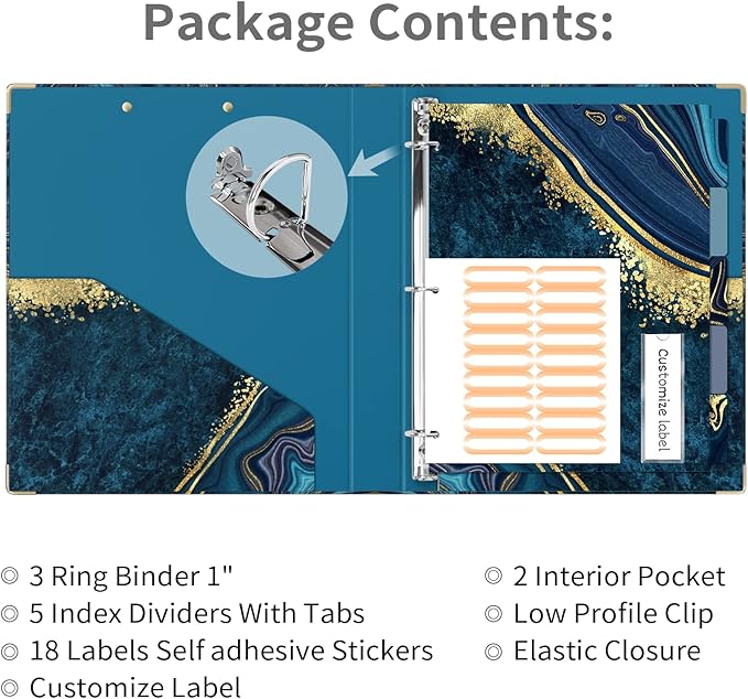 Ospelelf 1 Inch D Ring Binder for Letter Size with Dividers, File Folder Labels and Storage for School and Office Supplies