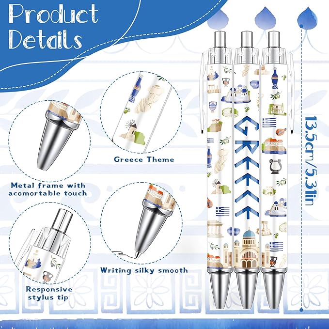 Greece Ballpoint Pens Gifts - 24PCS Greece Travel Pens Set Greece Souvenirs Gift Retractable Smooth Writing Greek Civilization Pens for Office School Supplies for Women Traveler Teacher Gift