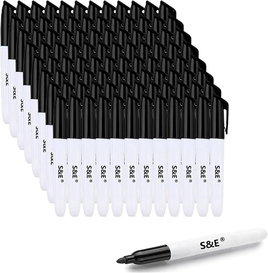 S & E TEACHER'S EDITION 96 Pcs Dry Erase Markers, Black with Low-Odor Ink, Black Whiteboard Markers for School, Office, or Home