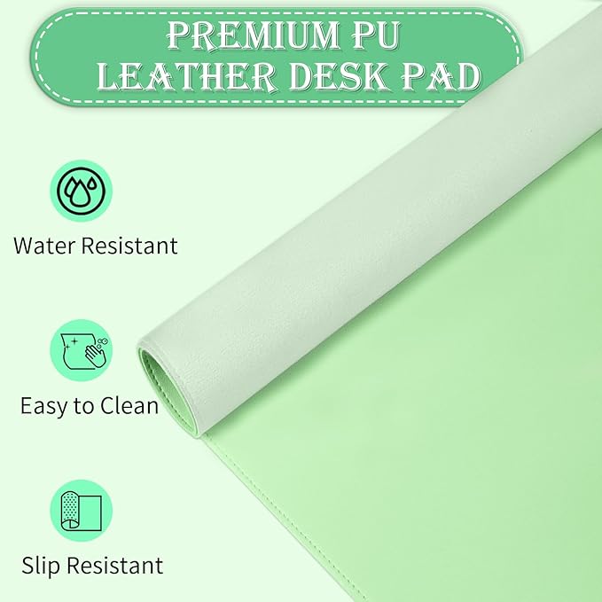 Non-Slip Desk Pad, 24" x 14" Large Mouse Pad, PU Leather Desk Mat with Suede, Laptop Desk Pad, Waterproof Keyboard Pad, Desk Blotter for Office/Home/Decor (Light Green)