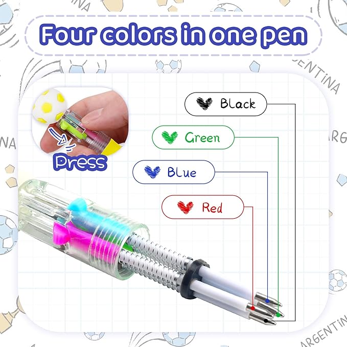 CZWZ 30Pcs Mini Multicolor Pens in One 4-in-1 Cute Pens Bulk for Kids, Ballpoint Pen for Birthdays and Children's Parties, Fun Gifts Assorted Ink Kawaii Pen(Soccer)