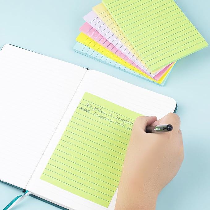 Lined Sticky Notes 4X6 in Pastel Ruled Post Stickies Colorful Super Sticking Memo Pads, 45 Sheets/pad, 6 Pads/Pack