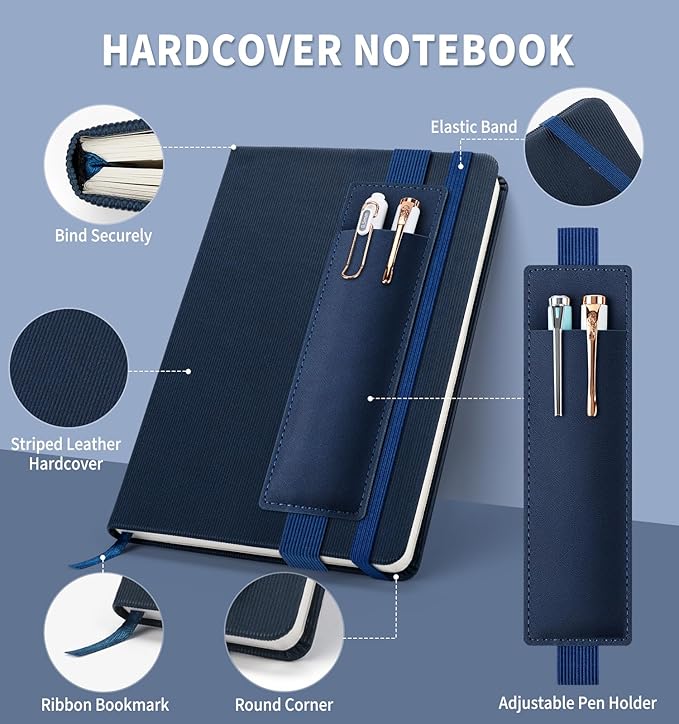 Lined Journal Notebook for Work, A5 Leather Notebook with Pen Sleeve, 100GSM/160 Pages Thick Paper, Daily Journals for Writing, School, Note Taking, Business, Travel, College Ruled