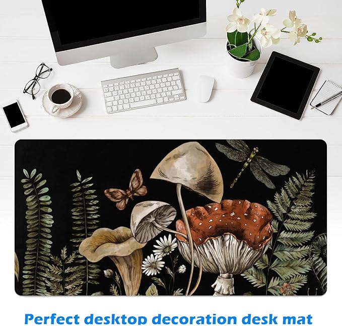 MAYCARI Cute Desk Mat Cartoon Desk Pad Mouse Pad Kawaii Large Mushroom Gaming Mousepad XXL Laptop Keyboard Desktop Writing Pad for Girls Students 31.5"X15.7"