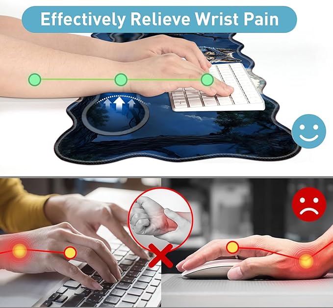 Large Mouse Pad and Keyboard Wrist Rest, Desk Pad for Keyboard and Mouse, 4-in-1 Large Gaming Mouse Pad with Wrist Support, Desk Mat for Home Office Study Game-Wolf in The Moonlight