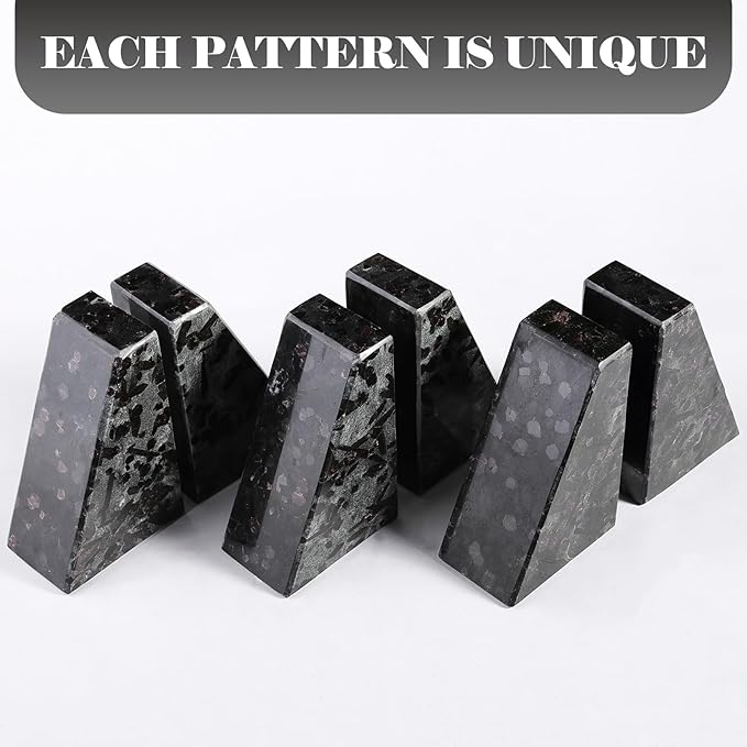 Marble Bookend for Heavy Books, Decorative Bookends for Shelves, Durable and Heavy-Duty Book End for Hardback Book & CDS, Unique Book Stopper & Holder, Meteorus, Set of 2