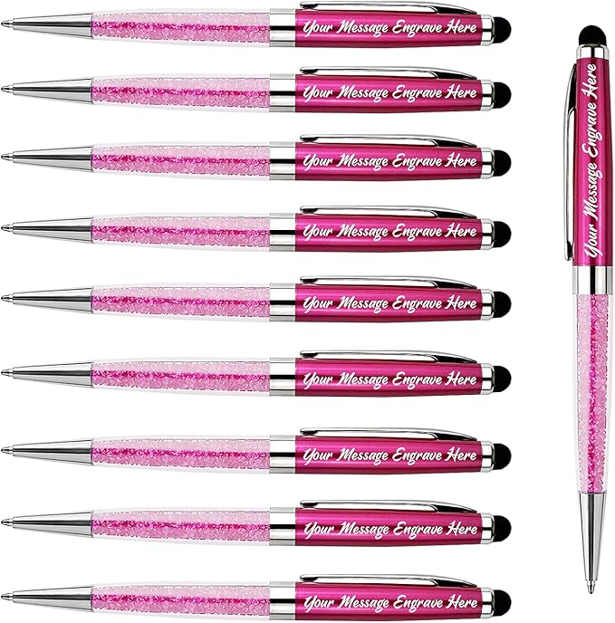 Ancolo Custom Personal Pens with Stylus Tip - Beautiful Smooth Writing Set Black ink refill - Engraved with Your Name or Message Gift for Women/Lady/Girl/Teacher/Manager/10 Pens/Box (Rose red)