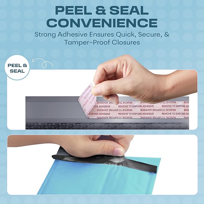 Light Blue Large Poly Bubble Mailers 9.5x14.5 inch #4 | Self Seal Padded Envelopes Cushioned Bubble Mailer | Usable Size 9.5x13.5 | WaterProof | Lightweight mailing Shipping Bags | 200 Pack Bulk