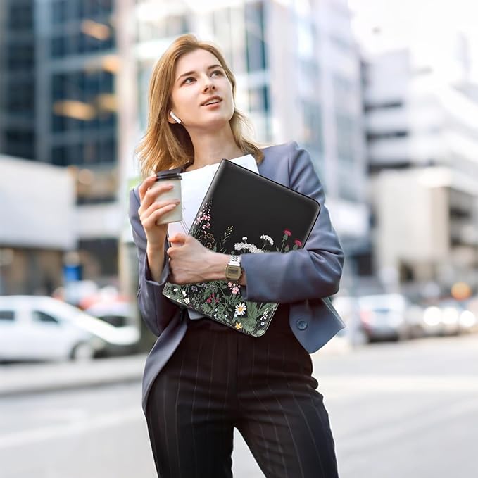 Leathario Portfolio Binder, Includes 5 Folder Index Dividers and 3 Notepads, 3-Ring Folder Organizer, Padfolio with Zipper, Vegan Leather Tablet Sleeve, Business Office Conference Clipboards