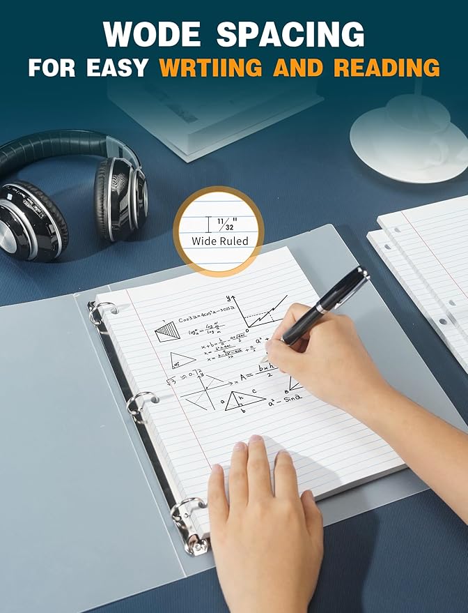 Loose Leaf Paper, 150 Sheets, 2 Pack Wide Ruled Filler Paper 8.5 x 11, 3 Hole Pouched, Standard, Loose Leaf Notebook Paper 8.5 x 11 Inch for Binder, Loose Leaf Filler Paper for Office, 75 Sheets/Pad