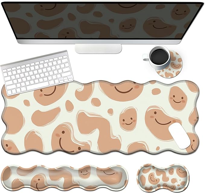 4-Piece XXL Gaming Mouse Pad Set (31.5"x11.8") with Keyboard Wrist Rest,Mouse Wrist Support & Coaster,Ergonomic Non-Slip Desk Mat for Office & Home,Abstract Geometrical