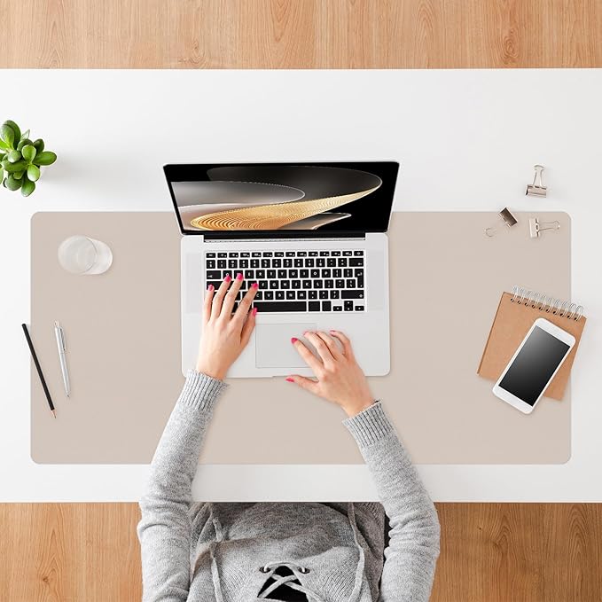 Leather Desk Mat, 31.5"×15.7" Desk Matt for Desktop, Waterproof Keyboard Pad, Computer Mats for Desktop, Large Mouse Pad, Non-Slip Computer Mat for Office Home - Cream Powder