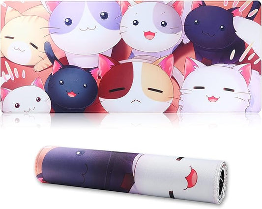 Large Gaming Mouse Pad with Stitched Edges,[27.5x11.8In] Extended Mouse Pad with Non-Slip Natural Rubber Base for Gamer/Desktop/Office/Home (70x30 Cat)