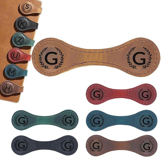 Magnetic Leather Bookmark with 26 Initial for Reading Women,Personalized Magnet Book Marks Gifts for Men,Book Lovers (Light Brown, G)