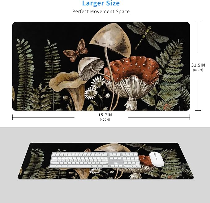 MAYCARI Cute Desk Mat Cartoon Desk Pad Mouse Pad Kawaii Large Mushroom Gaming Mousepad XXL Laptop Keyboard Desktop Writing Pad for Girls Students 31.5"X15.7"