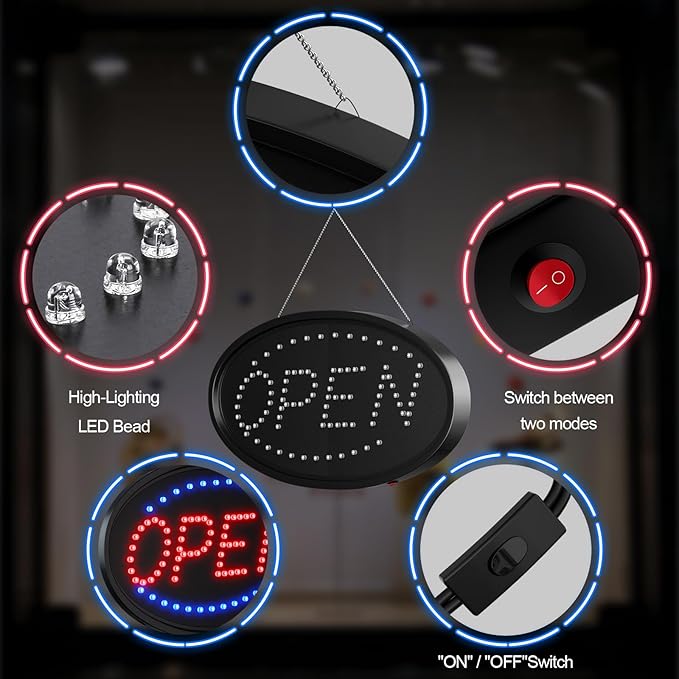 LED Open Sign for Business, Neon Open Sign with High Brightness Flashing Electronic Billboard, Lighted Open Sign with Two Flashing Modes for Walls, Window, Bar, Hotel,Shop (19"x10")