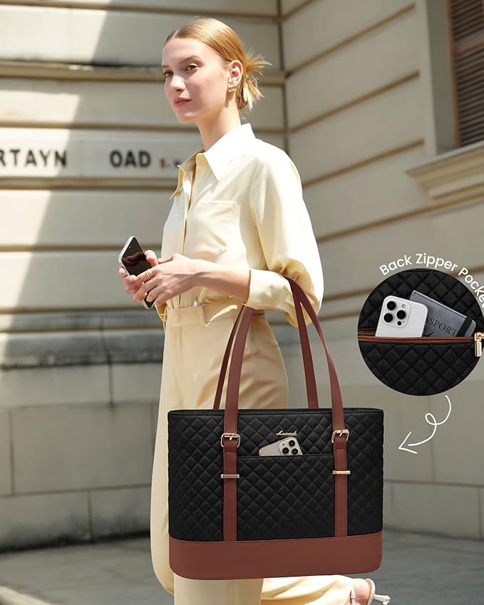 LOVEVOOK Laptop Bag for Women, 17.3 Inch Work Tote Computer Bag With Large Cup Holder & Adjustable Strap, Lightweight Large Laptop Briefcase for Travel, Bussiness, Teacher