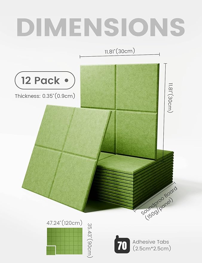 Large Felt Bulletin Board 48" x 36" Cork Board Alternative-12 Pack with 70 Safe Removable Adhesive Tabs, Cork Boards for Walls Cork Board for Home Office Classroom Pin Board-Grass Green