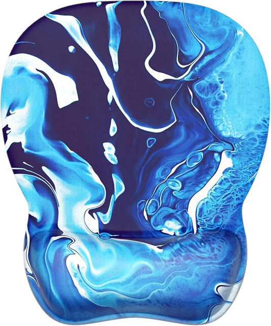 MROCO Ergonomic Mouse Pad with Gel Wrist Rest, Comfortable Mousepad with Smooth Wrist Support Surface and Non-Slip PU Base for Pain Relief, Computer, Laptop, Office & Home, 9.4 x 8.1 in, Blue Waves